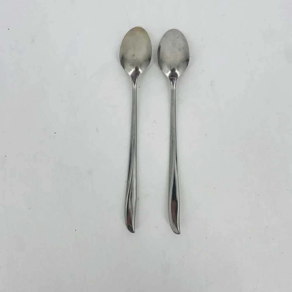 Set of 2 Oneida Community Twin Star Atomic Long Iced Tea Spoons Stainless Shiny